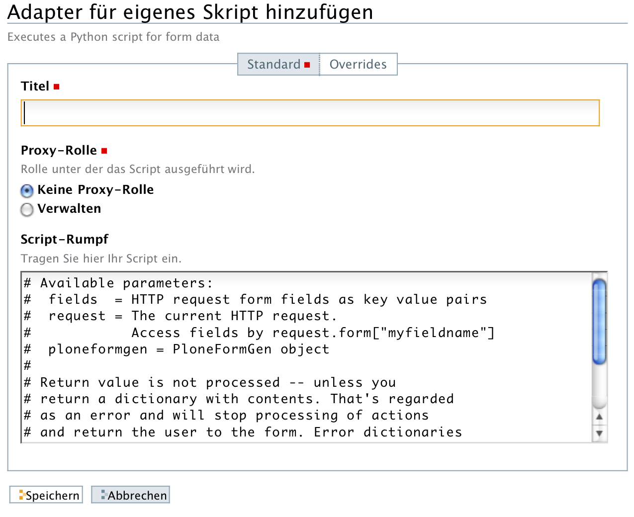 Adapter für eigenes Skript