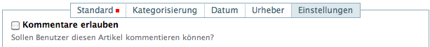 Teilformular Einstellungen mit Option »Kommentare erlauben«