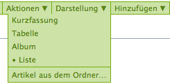 Das Ausklappmenü für die Darstellungsmöglichkeiten eines Ordners