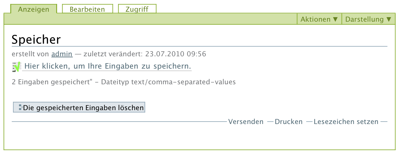 Anzeige des Datenspeichers