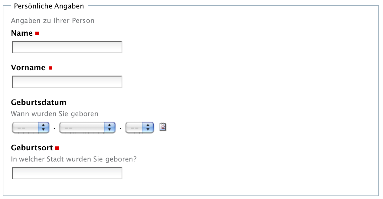 Anzeige eines Fieldset-Ordners mit Objekten
