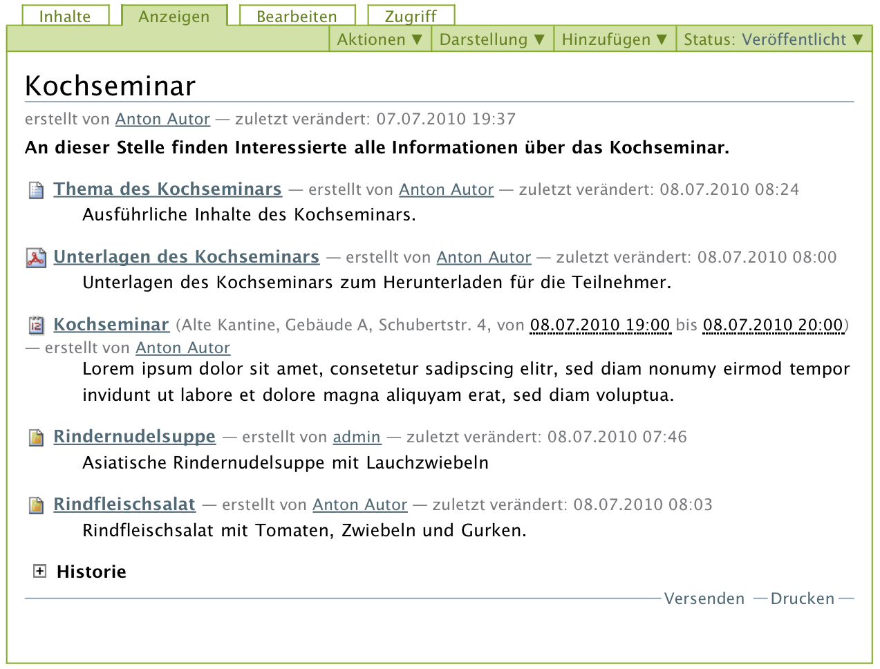 Anzeige eines Ordners, in dem sich mehrere Artikel befinden