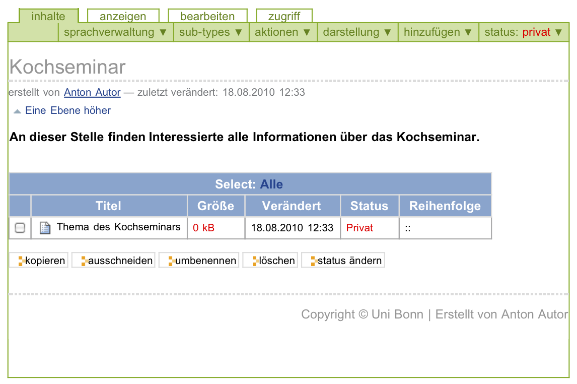 Inhaltsansicht eines Ordners