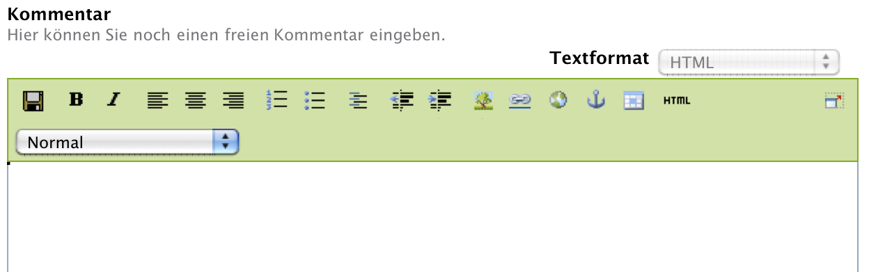 Textfeld mit Bedienelementen des Texteditors