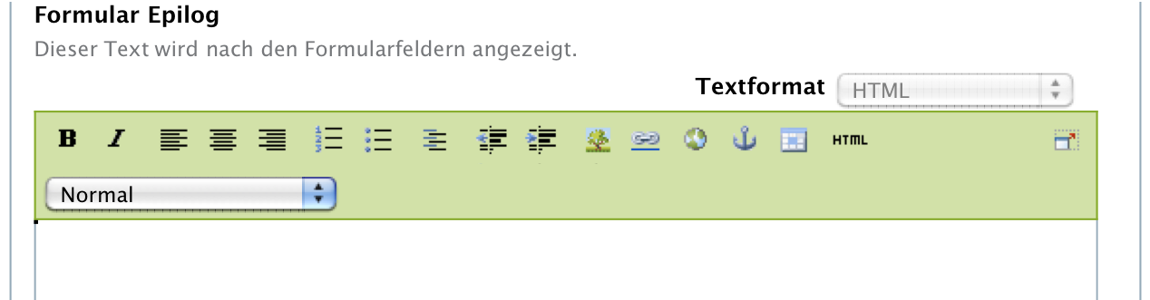 Das Formularfeld ganz unten auf der Bearbeitungsansicht eines Formular-Ordners.