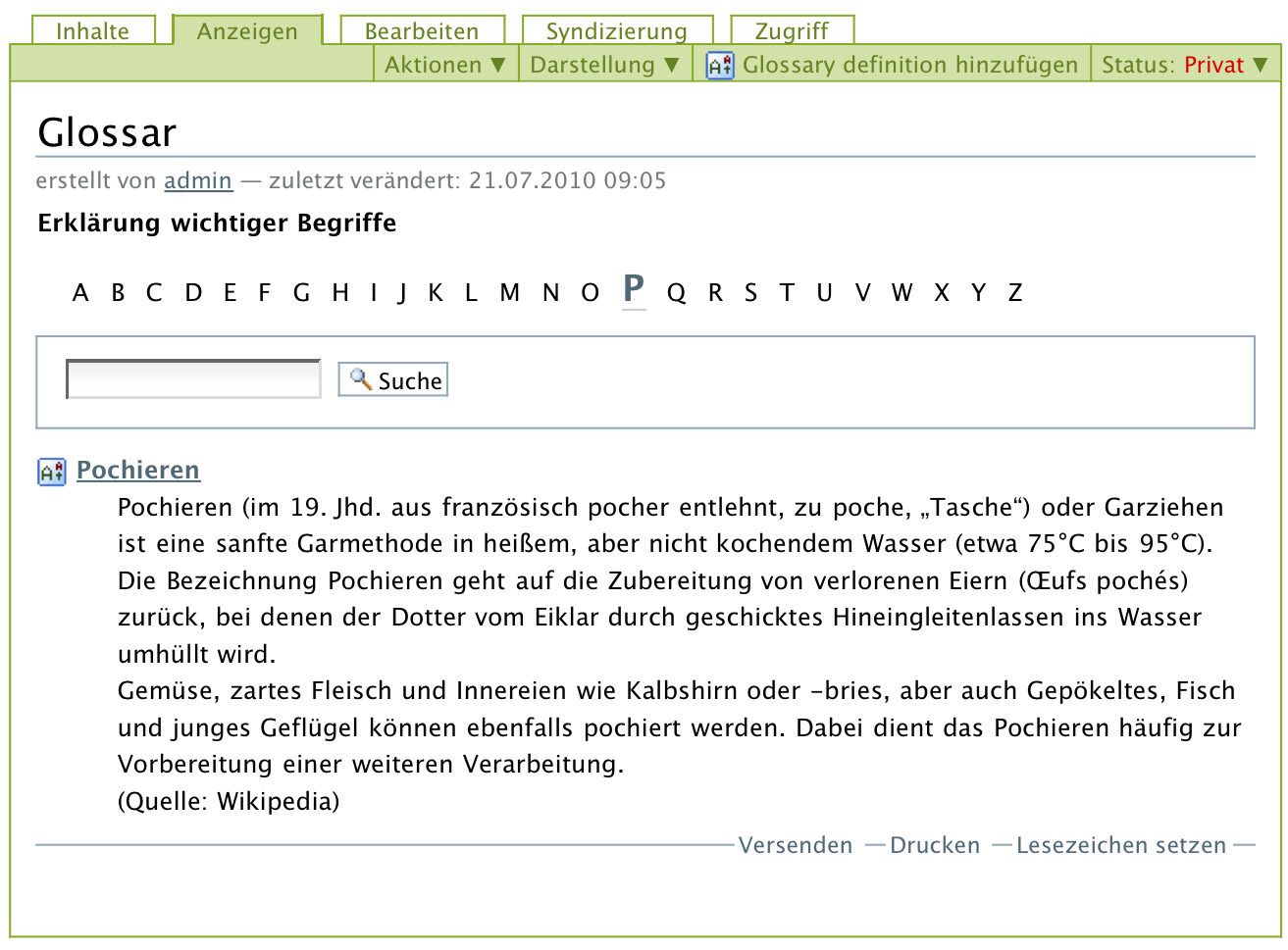 Anzeige eines Glossars