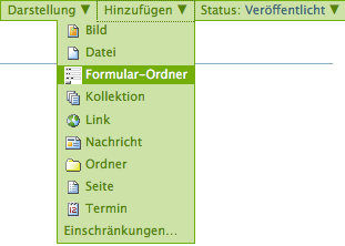 Hinzufüge-Menü mit Eintrag »Formular-Ordner«