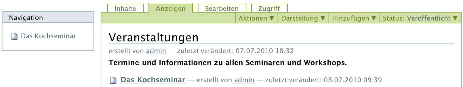 Eine Seite, daneben das Navigationsportlet