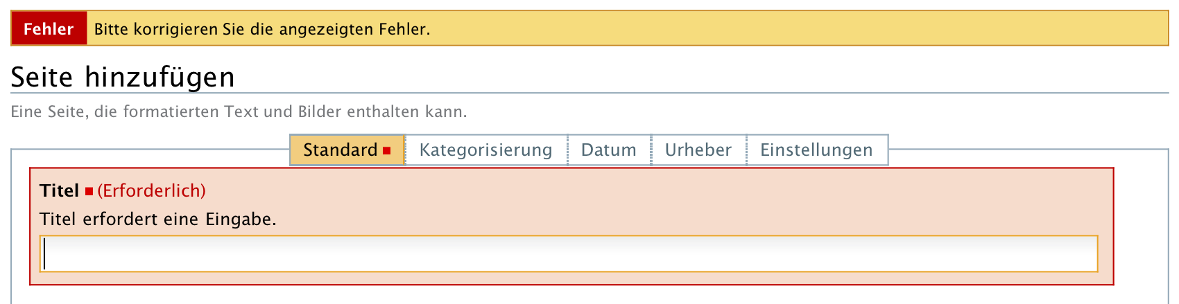 Fehlermeldung wegen unausgefüllten Pflichtfelds