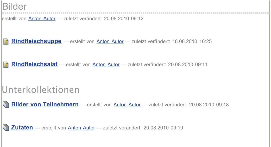 Kollektion mit Unterkollektionen