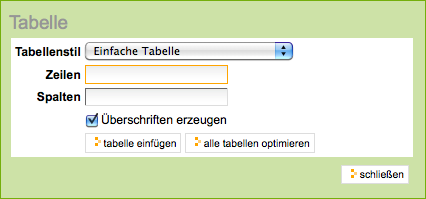 Mit Kupu eine Tabelle anlegen