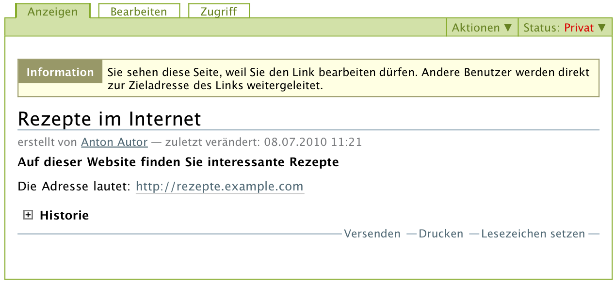 Anzeige eines Links