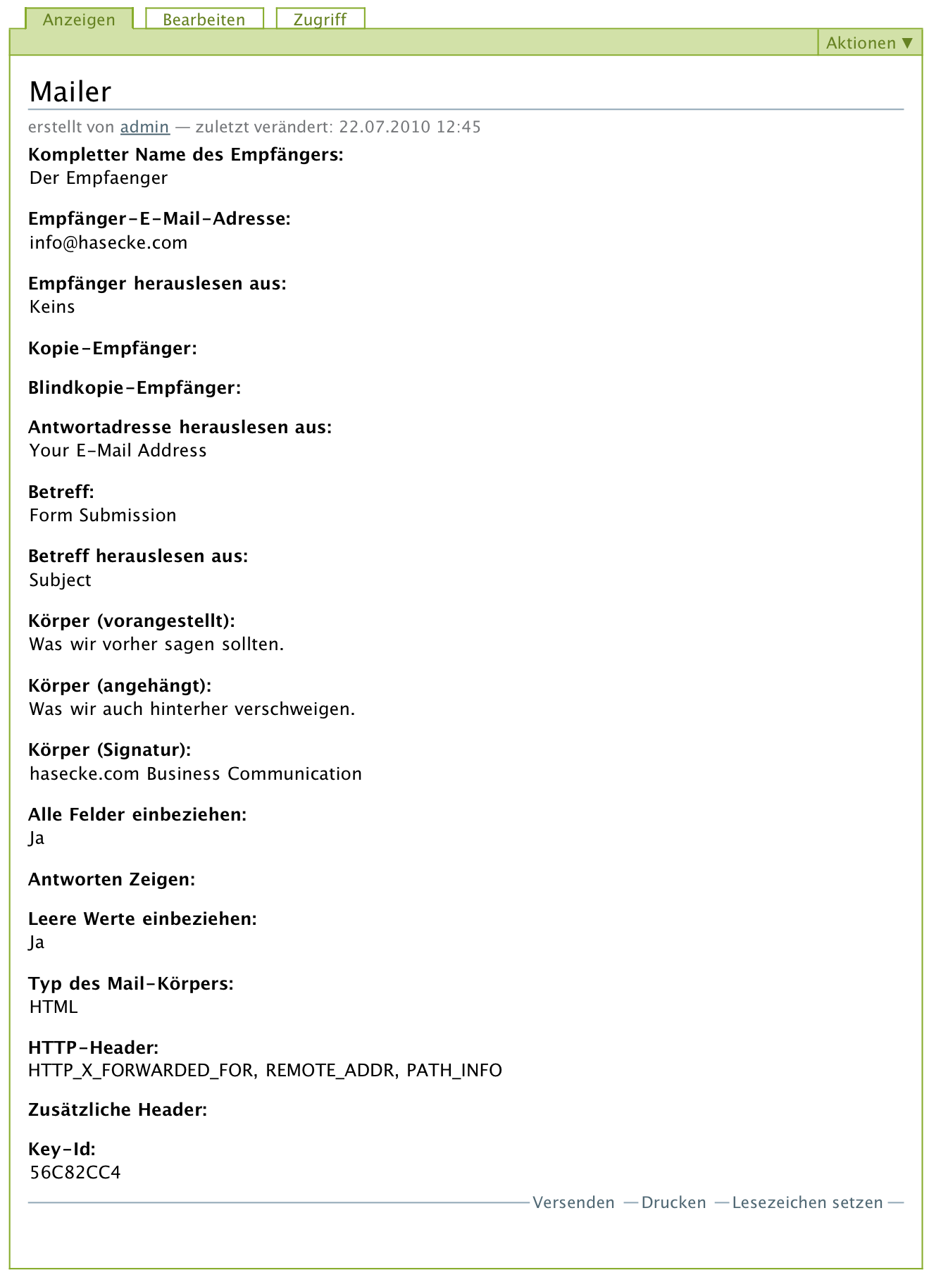 Übersicht über alle Einstellungen des Mail-Adapters