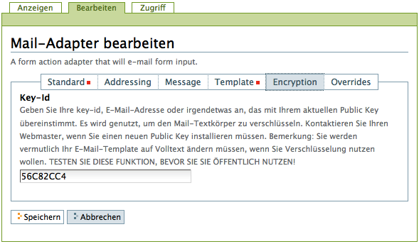 Teilformular »Encryption«