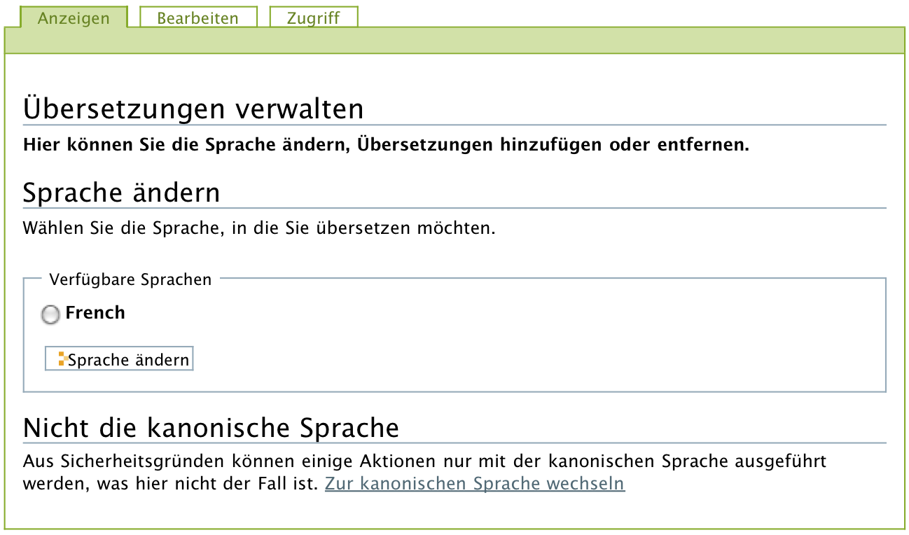 Eingeschränktes Formular zur Verwaltung von Übersetzungen