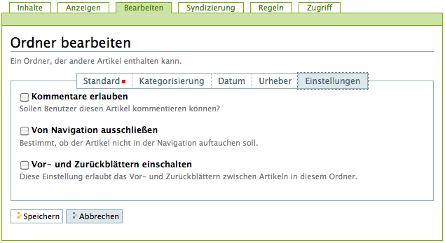Teilformular Einstellungen