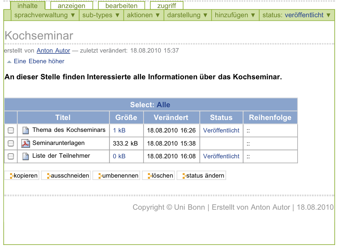 Inhaltsansicht eines Ordners