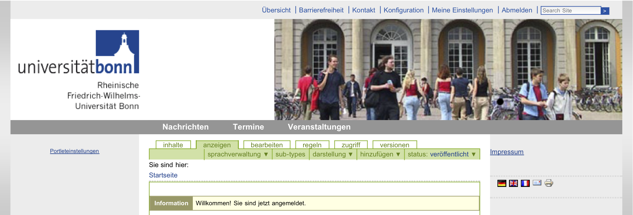 GUI nach der Anmeldung