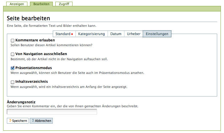 Teilformular Einstellungen