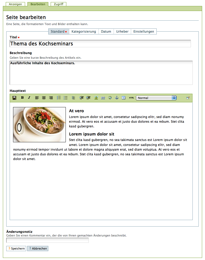 Das Teilformular Standard