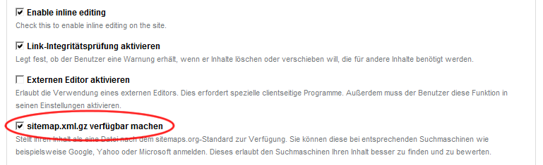 Seitenmap freischalten