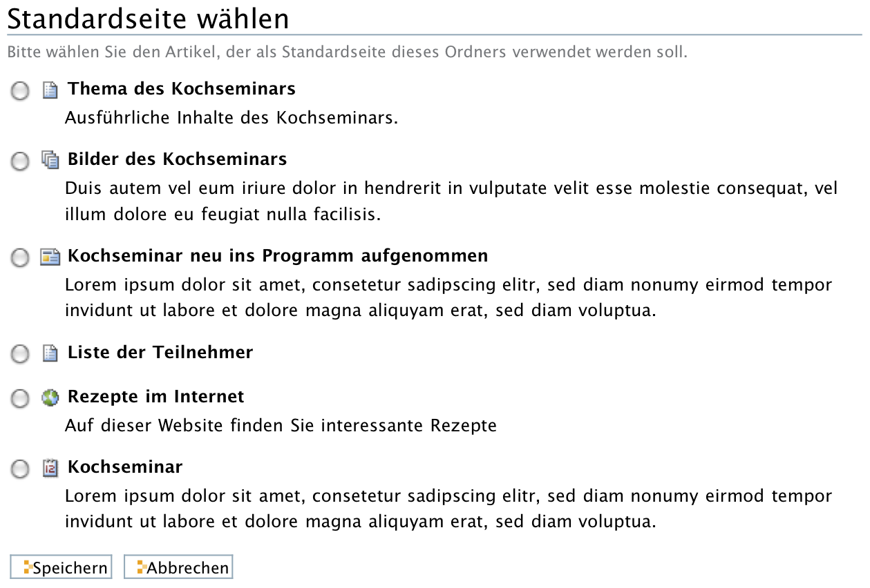 Formular zur Auswahl eines Artikels als Ordneranzeige