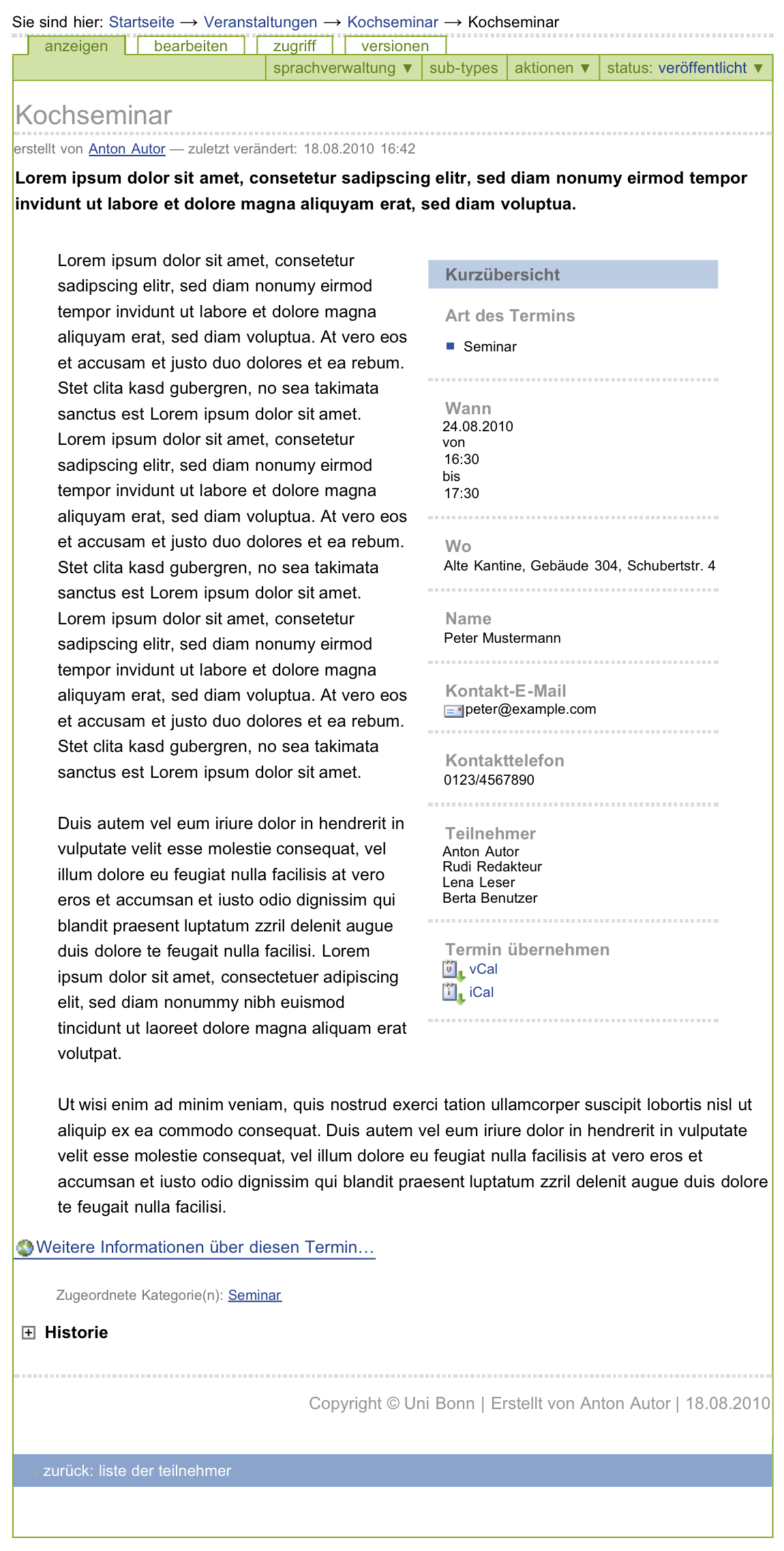 Anzeige eines Termins