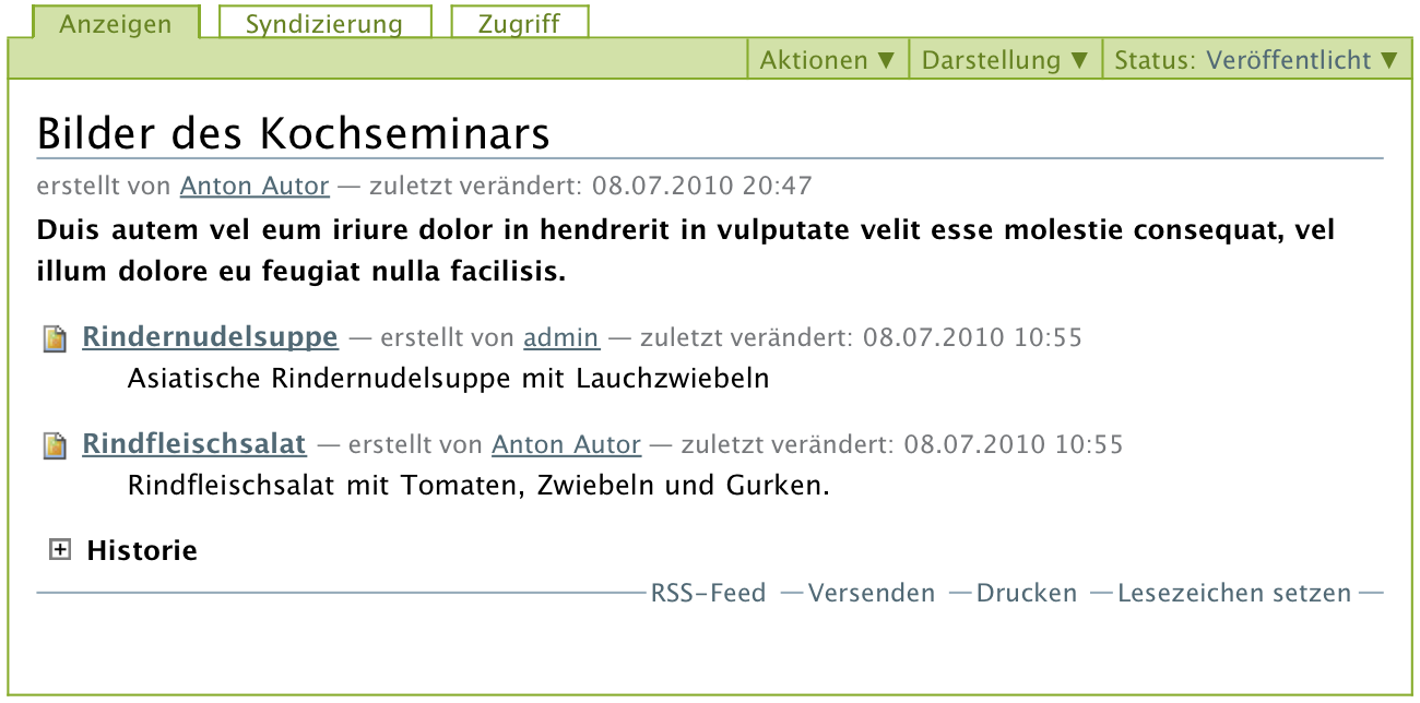 Darstellung einer Kollektion als Liste