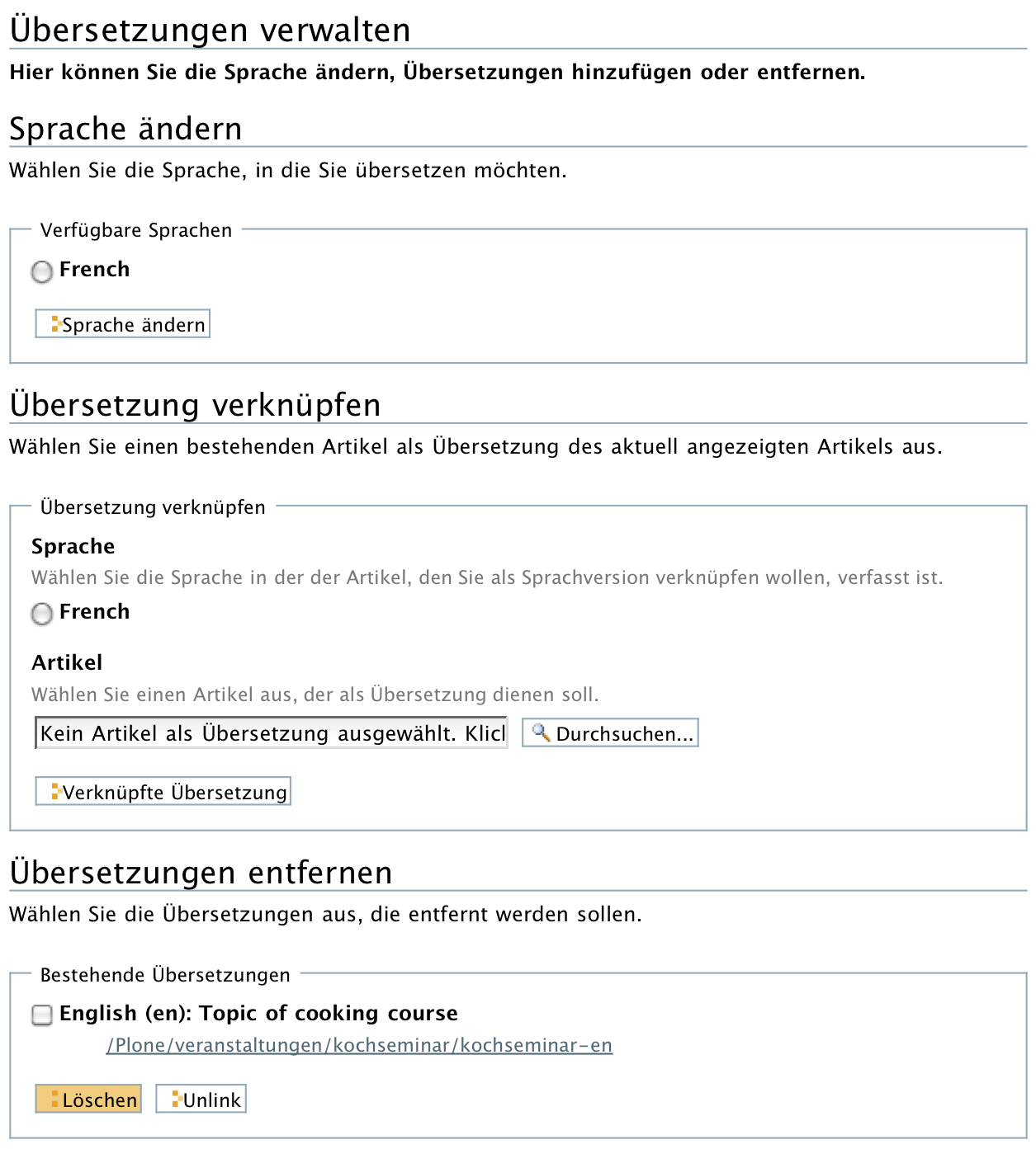 Formular zur Verwaltung von Übersetzungen