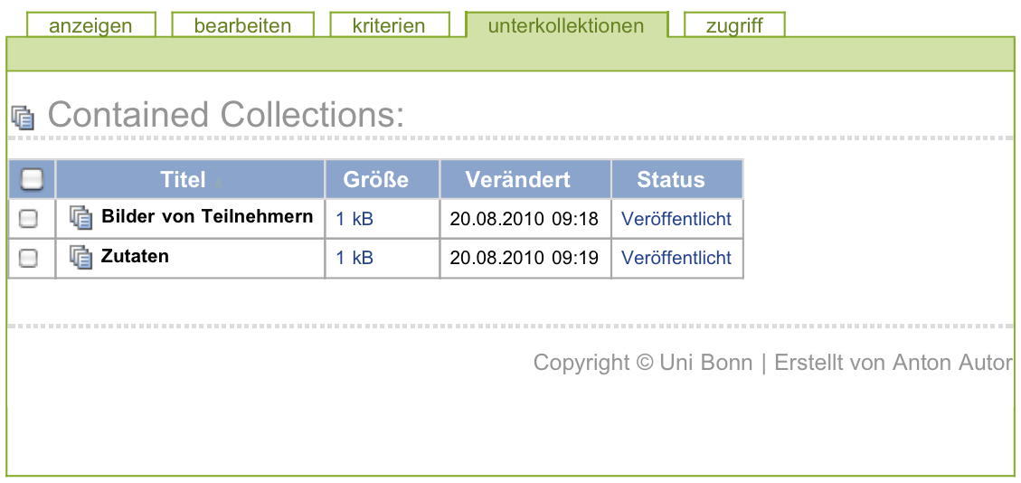 Tabelle mit Unterkollektionen