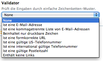 Optionen für den Validator einer Textzeile