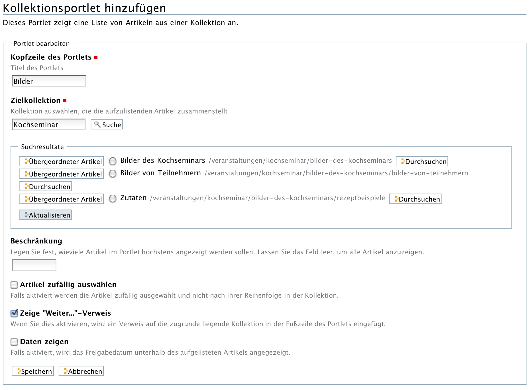 Im ersten Suchresultat wurde eine Unterkollektion gefunden