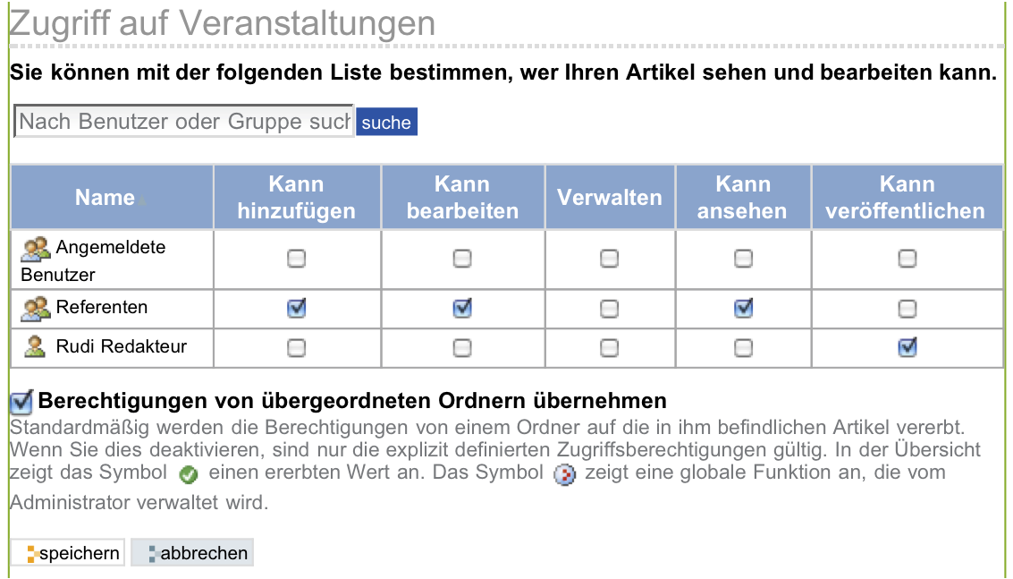 Die Artikelansicht Zugriff